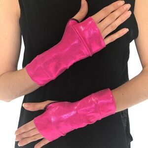 Short Metallic Gloves Pink Arm Cuffs Dance Spandex Accessories Cosplay Costume